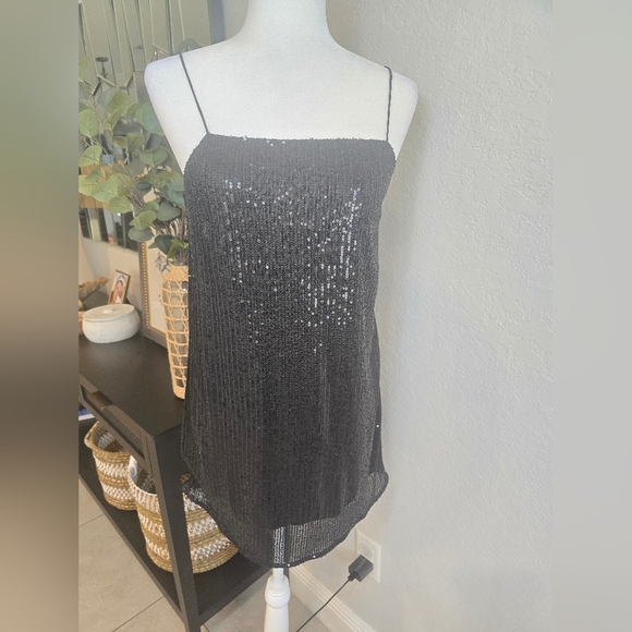 Banana Republic Black Petite Teia Sequin Mini Dress Size 4 - Picture 2 of 8